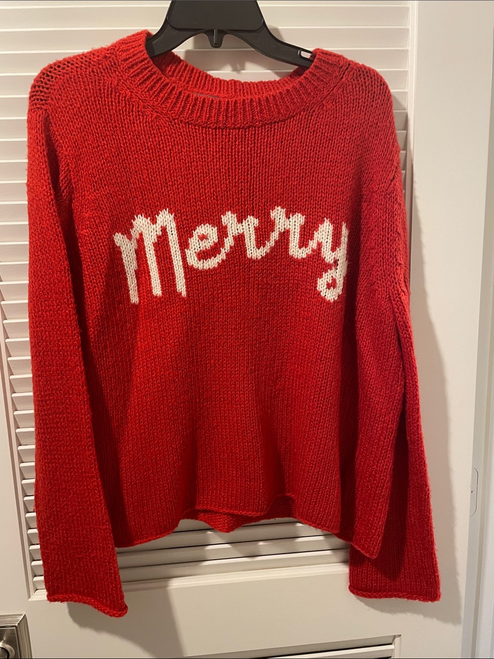 Wooden Ships Red Crewneck Sweater with White 'Merry' Script
